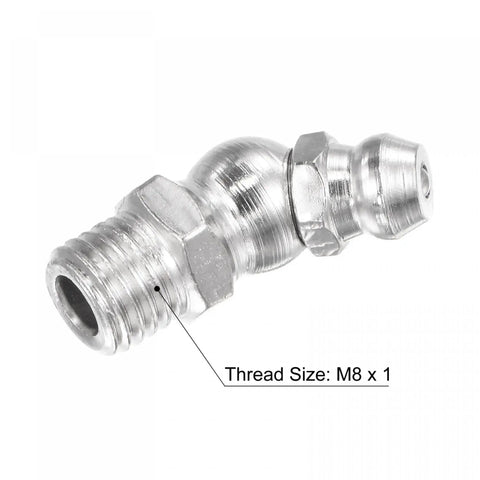 Nickel-Plated Iron 45-Degree Grease Fitting M8x1mm Thread Hydraulic Fittings Accessories 10 Pack Pro-Grade Beefy Rust-Resistant Oil-Filled Lubrication Fittings for Heavy Machinery