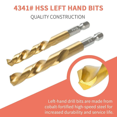 Easy Out Screw Extractor Set For Damaged Bolts And Studs, Left Hand Drill Bits In Cobalt HSS Steel, close-up of two drill bits