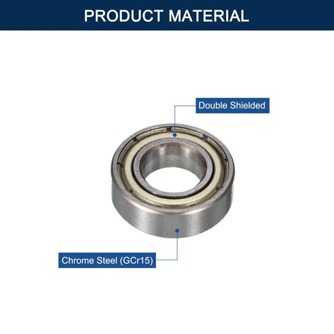 HiPicco 682ZZ miniature deep groove ball bearing, chrome steel GCr15, double shielded, 2 mm ID x 5 mm OD x 2.3 mm thick