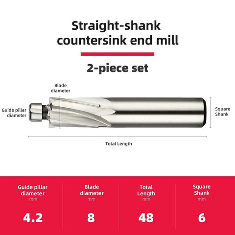 M4 Straight Shank Counterbore End Mill 4 Flute HSS Cutter 2 Pack With 6mm Shank And 8mm Cutting Diameter 4.2mm Guidepost 48mm