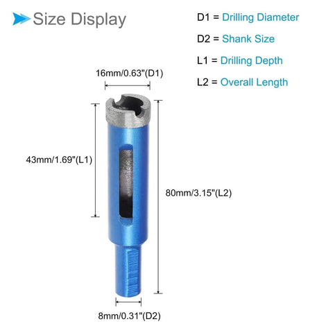 Diamond Core Drill Bit 16mm Diameter For M10 Angle Grinders CoCud Blue Diamond Drill Bit For Wet Or Dry Drilling In Tile Stone Marble And Concrete 43mm Depth 80mm Overall Length 10mm Shank
