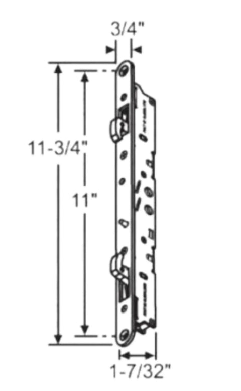Diagram of Multi-Point Mortise Lock With Face Plate For Sliding Patio Glass Doors 11-3/4 Inches, showing dimensions