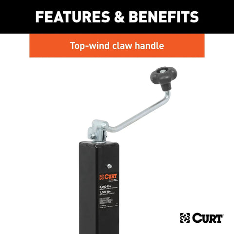 Top-wind claw handle of Direct Weld On Heavy Duty Trailer Jack 8000 Lb Capacity 15.25 In Travel