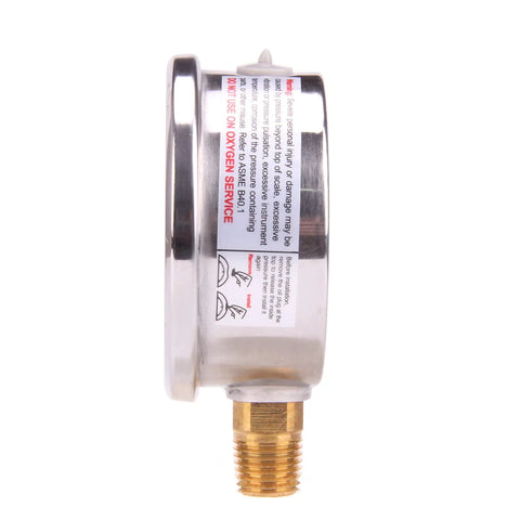 MEASUREMAN pressure gauge, glycerin-filled, 0-100 psi, 2.5 in dial, 304 stainless steel case, lower mount, 1/4 in NPT