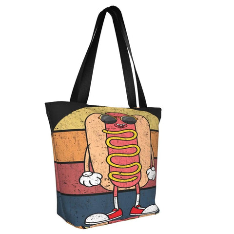 Large Capacity Lightweight Tote Bag For Women With Spacious Interior Everyday Shoulder Handbag For Work Travel Beach And Shopping Durable Polyester Carryall For Easy Organization And All Day Comfort with hotdog cartoon design.