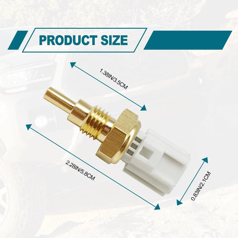 Engine coolant temperature sensor with brass body and white plastic electrical connector.