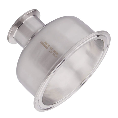 Stainless steel tri-clamp bowl reducer fitting, 4 in x 1.5 in, 304 grade.