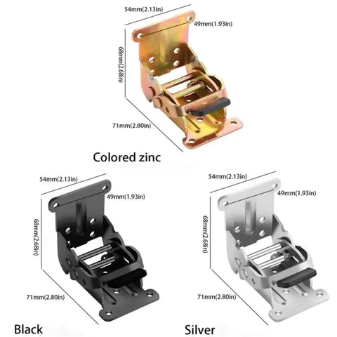 Tough As Nails Folding Leg Bracket Set Four Pack 180 Degree Foldable Industrial Locking Hinges With Screws, sizes and colors shown.