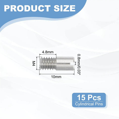 15 Pack M4 X 10mm Slotted Cylindrical Pins, 304 Stainless Steel Dowel With External Thread, showing product dimensions