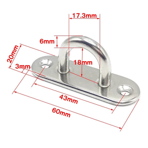 316 Stainless Steel Pad Eye Heavy Duty U Shaped Hook With Screws For Marine Boats Wall Mount Hanger size dimensions shown