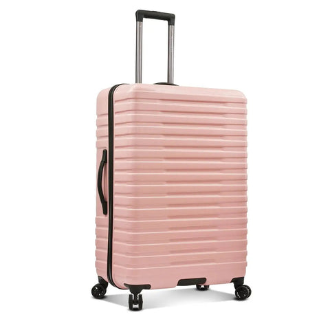 Expandable Hardside Travel Luggage With 8 Spinner Wheels Waterproof Rugged Case Rose Pink 30 Inch Large Checked Suitcase