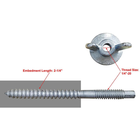 30 Pack 1/4-20 X 2-1/4 Inch Hurricane Anchor Kit with steel anchor bolts and washered wing nuts close-up view