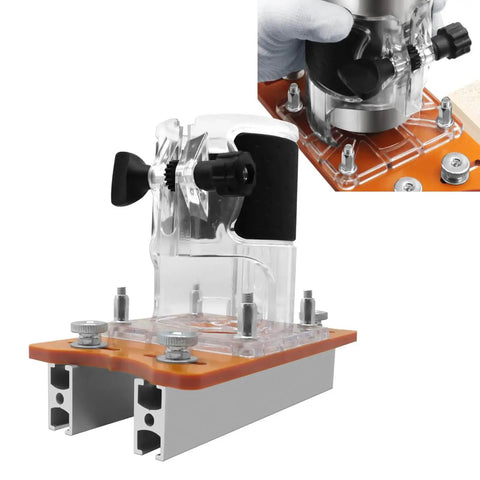 2 In 1 Invisible Fastener Slotting Bracket For Woodworking Router Base And Mortising Jig, shown close-up with heavy duty aluminum build.