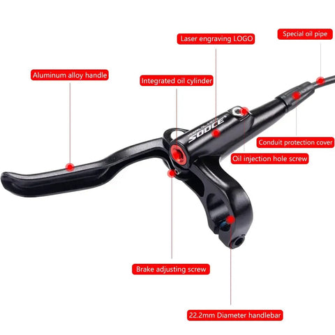 Meteorolite MTB hydraulic disc brake lever set, aluminum alloy, black, for 22.2mm handlebars.