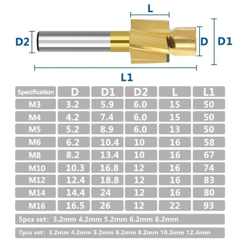 Diagram of Heavy Duty HSS Counterbore End Mill For Metal Milling With Pilot Hole Cutter, showing dimensions and specifications.