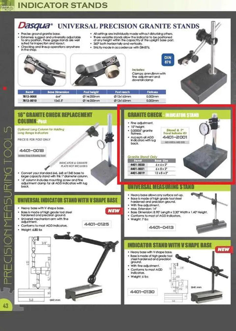 Granite Check With Fine Adjustment For Precision Machining 12 By 8 By 2 Inch Size 10 Inch Height Accepts All AGD Indicators