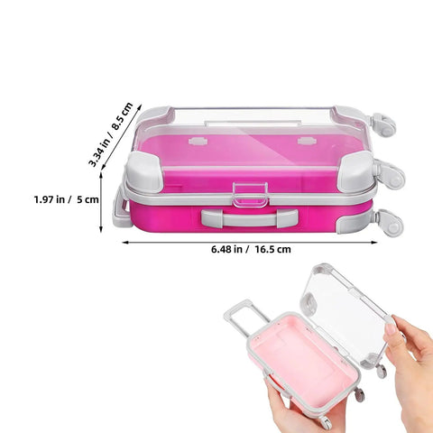 Pink 4 Pack Mini Suitcase Party Favor Boxes With Clear Lids Extendable Handles And Wheels Tiny Plastic Luggage Containers