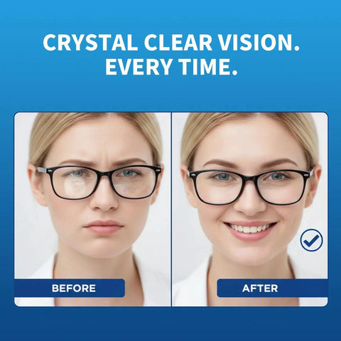 Before and after comparison of glasses clarity using Wrapped Lens Wipes For AntiReflective Coatings And SmudgeFree Clarity On The Go