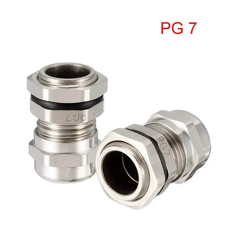 Six Pack PG7 Cable Gland Metal Waterproof Connector for 3mm to 6.5mm Wire Diameters, shown in metallic finish