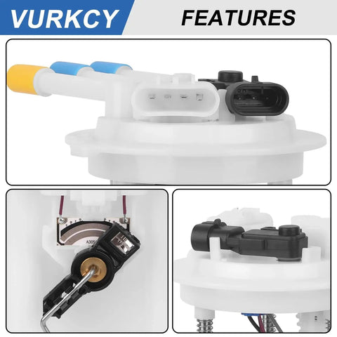 Close-up of electric fuel pump assembly with pressure sensor for Chevy Impala 2000-2005, GM direct fit plug and play, E3542M.