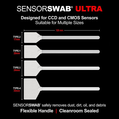 Sensor Swab Ultra 20mm Type 1 For Digital Camera Sensors Cleaning Dust And Oil, image showing different swab sizes
