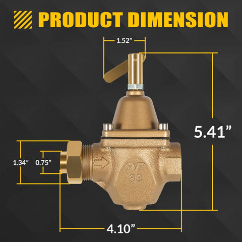Front view of brass 1/2 in water pressure regulator valve for Watts 1156F series, high-capacity with threaded inlet.