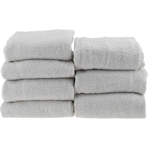 Stack of Virgin Terry Cotton Towels White 40 Inch Long 20 Inch Wide Box Pack 5 Lb Absorbent Bath Towels Medium Lint Soft Durable.