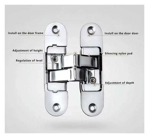 Hidden Cross Hinge For Wooden Doors Invisible Door Hardware 3D Adjustable 180 Degree Flat Folding Concealed Left Large Hinge