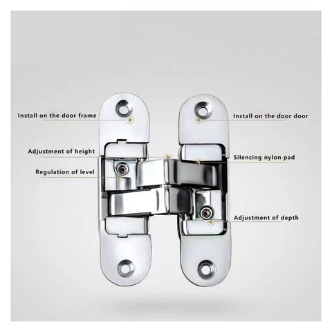 Invisible Hinge Set Zinc Alloy Concealed Cross Hinges With 3D Adjustable Mount For 180 Degree Folding Doors Multicolor