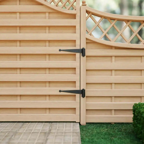 Wooden gate with Pack Of 25 Black Wrought Iron Offset Pintle Strap Hinges For 11.75 Inch Colonial Lift Off Shutter And Gate With 2 Inch Offset