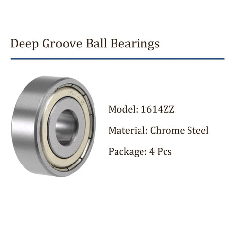 Deep groove ball bearing 1614ZZ, chrome steel, 9.5x28.5x9.5 mm, 4 pcs package