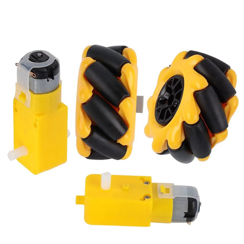 Mecanum Wheel TT Geared Motor Smart Robot Car Parts 60mm DIY Toy Accessories with yellow and black design for robotics projects