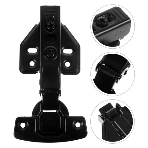 Full Overlay Cabinet Door Hinges With Self Closing Soft Close 2 Pack Metal Cabinet Hinges for Kitchen and Furniture Doors With Damping Mechanism by Cabilock, black hinge close-up and details.