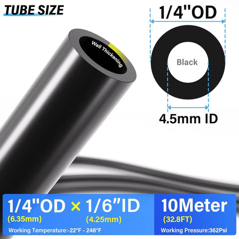Tailonz black pneumatic air line nylon tube, 1/4 in OD, 4.5 mm ID, 32.8 ft length