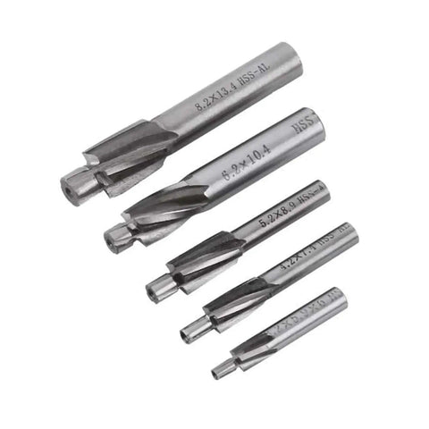 Counterbore Drill Bit Set For CNC Milling 5 Piece M3 To M8 Countersink End Mills 4 Flute HSS AL High Speed Steel