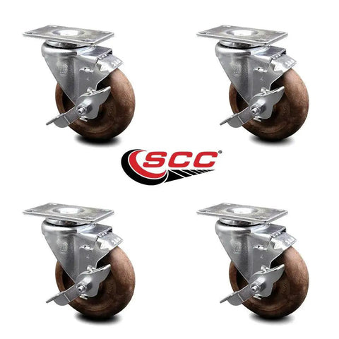 High Temperature Swivel Caster Set Of Four With Brakes 4 Inch Glass Filled Nylon Wheels 350 Lb Capacity Service Caster Brand