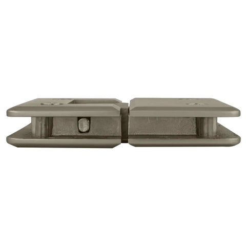 Cologne 180 Series Glass To Glass Hinge Satin Nickel Finish 180 Degree Swing for Shower Doors, side view, heavy duty durable hinge