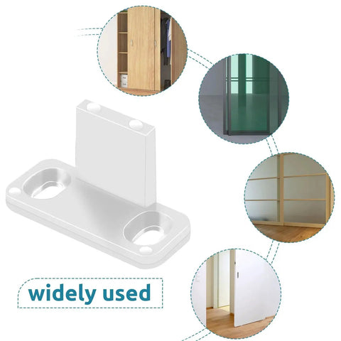 Eight Piece White Sliding Closet Door Floor Guides For Bypass And Pocket Doors Made From Durable POM Material Floor Mounted Barn Door