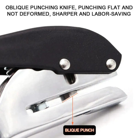 Close-up of a Heavy Duty Hole Punch Set Five Sixteenth Inch Eight Millimeter With Countersink Drill showing punching mechanism.