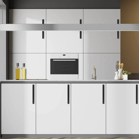 White kitchen cabinets with Matte Black Cabinet Pulls 5.5 Inch 140mm Stainless Steel Handles Set Of 10 For Kitchen Cabinets And Drawers