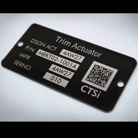 Black anodized aluminum sheet for laser engraving with technical engraving, 12 by 12 inches, 0.8 mm thick, 5052 alloy.
