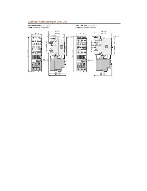 Technical diagram of AC coil contactor AF16-30-10-13 1SBL177001R1310 showing measurements for industrial panels and machinery.