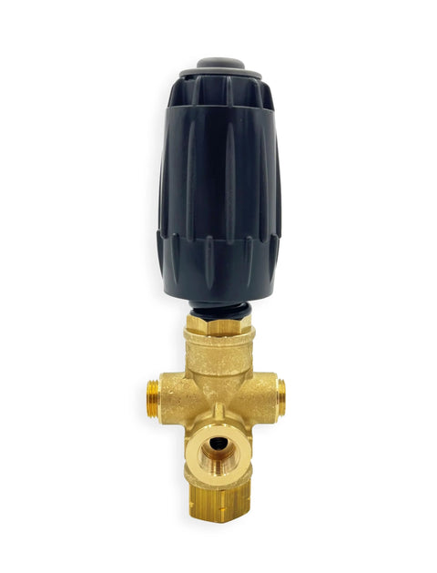 Annovi Reverberi VRT3-310 unloader valve, brass body with black adjustment knob, 4500 PSI, 10.5 GPM