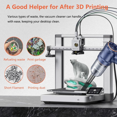 Skouphy multifunction vacuum cleaner for 3D printers, blue attachment removing filament dust and debris