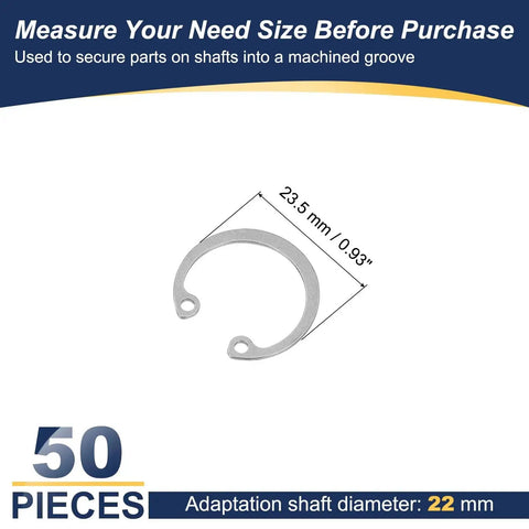 22mm ID Internal Retaining Rings, 50 Pack E Clip Snap Ring, Stainless Steel 304 Internal Circlip For Automotive Valve Equipment Bearings