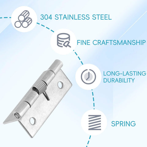 Rannb spring hinge self-opening door hinge, 2-inch stainless steel, pack of 4