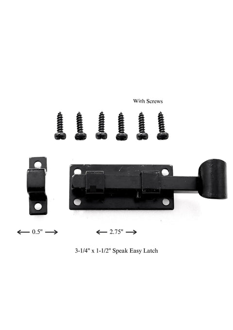 Rustic Speak Easy Door Latch And Decorative Hinge Kit With One Latch, Two Butterfly Hinges And Twelve Black Mounting Screws
