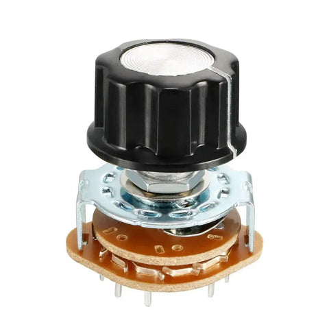 Dope 2 Pole 6 Throw Rotary Switch Selector with plastic knob, 1 deck, 9mm mount hole, 14 pins for DIY electronics and radio projects.