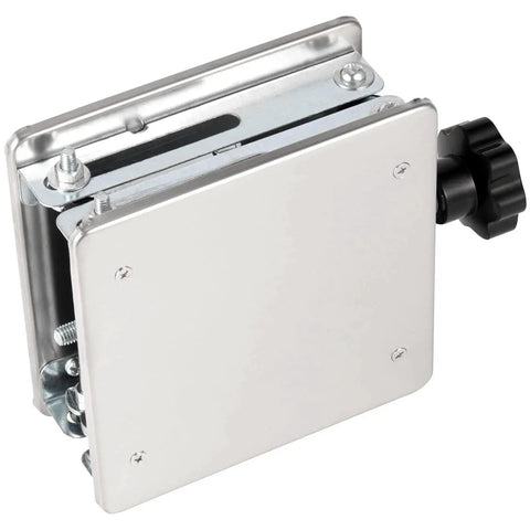 Side view of 2 Pack 8x8 Inch Lab Scissor Jack Stainless Steel Lift Stand Platform 270mm with adjustable black knob