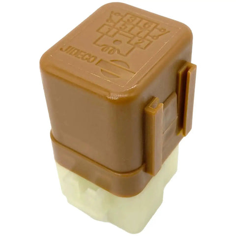 Brown 12V 6-pin automotive relay for Nissan Infiniti, direct replacement for 25230-7996A, shown upright with connector design.